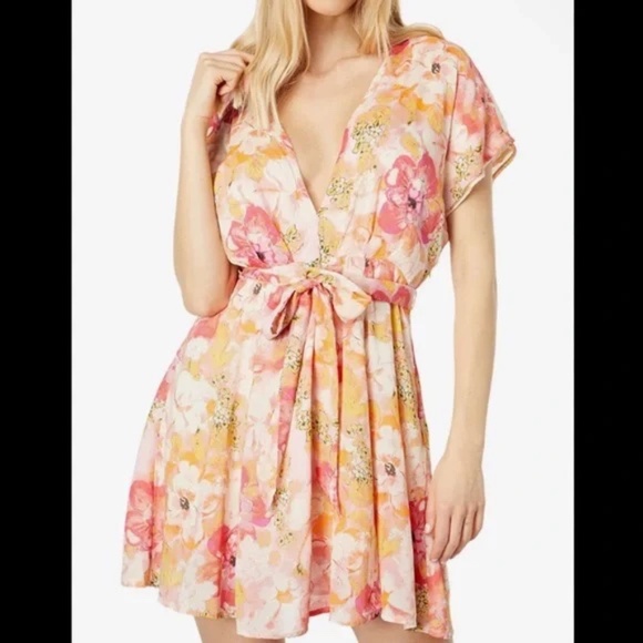 Free People freddy tie-side mini dress in multi floral size small - missing belt - Picture 8 of 12